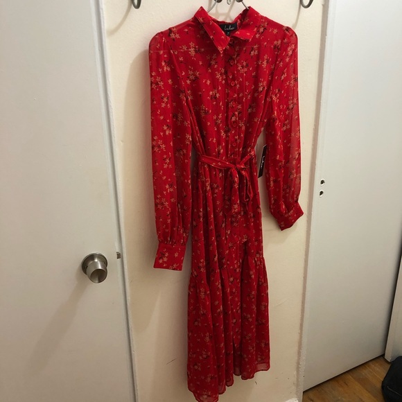 Flirt fest red floral print long sleeve midi - Picture 6 of 7